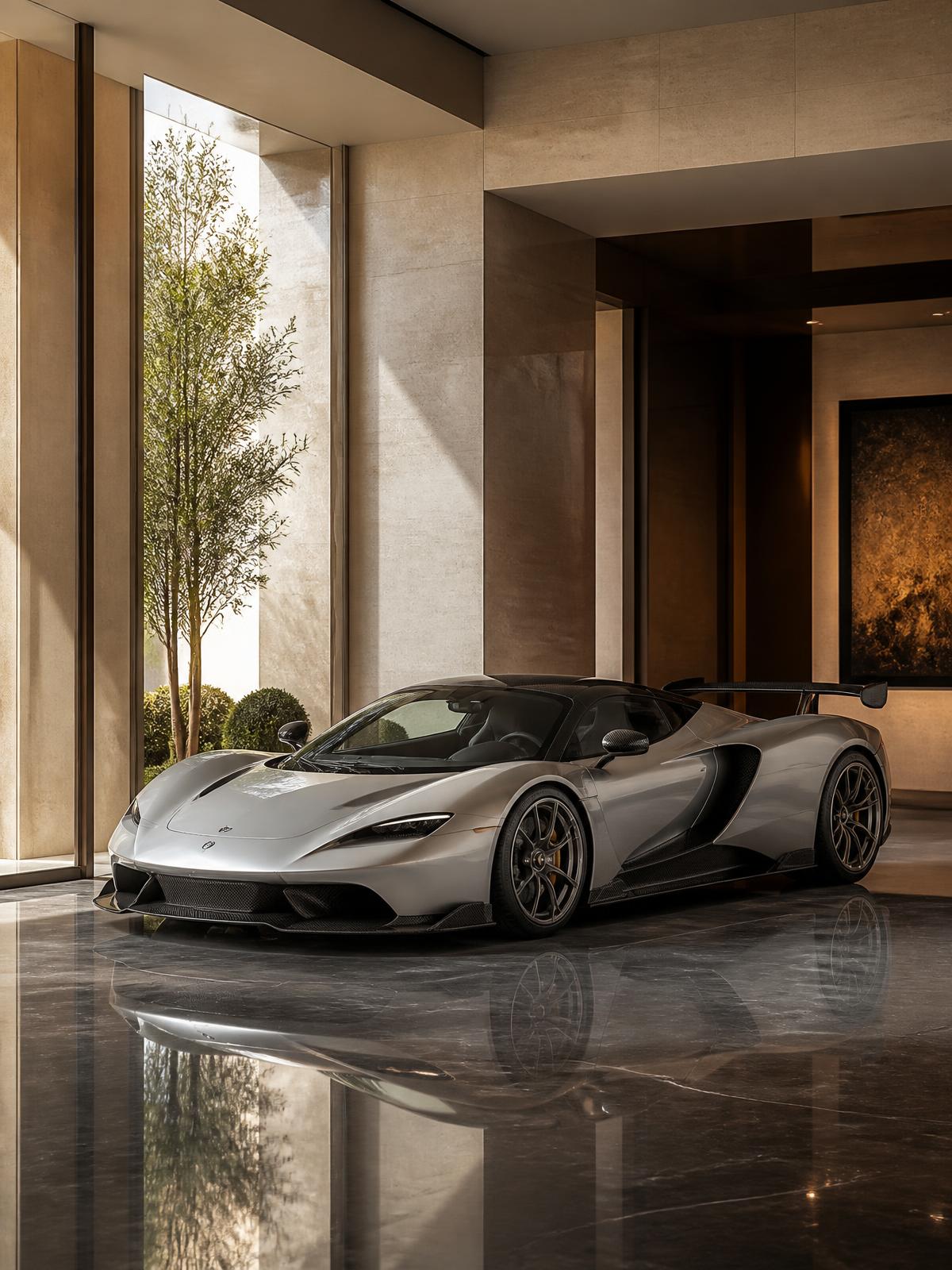Hypercar exclusive dans un showroom de luxe